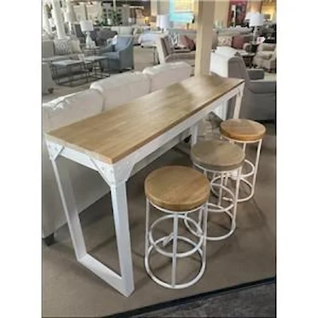 Two-Tone Counter Height Table with 3 Indigo Backless Counter Stools Finished in Smooth White and Rubber Natural